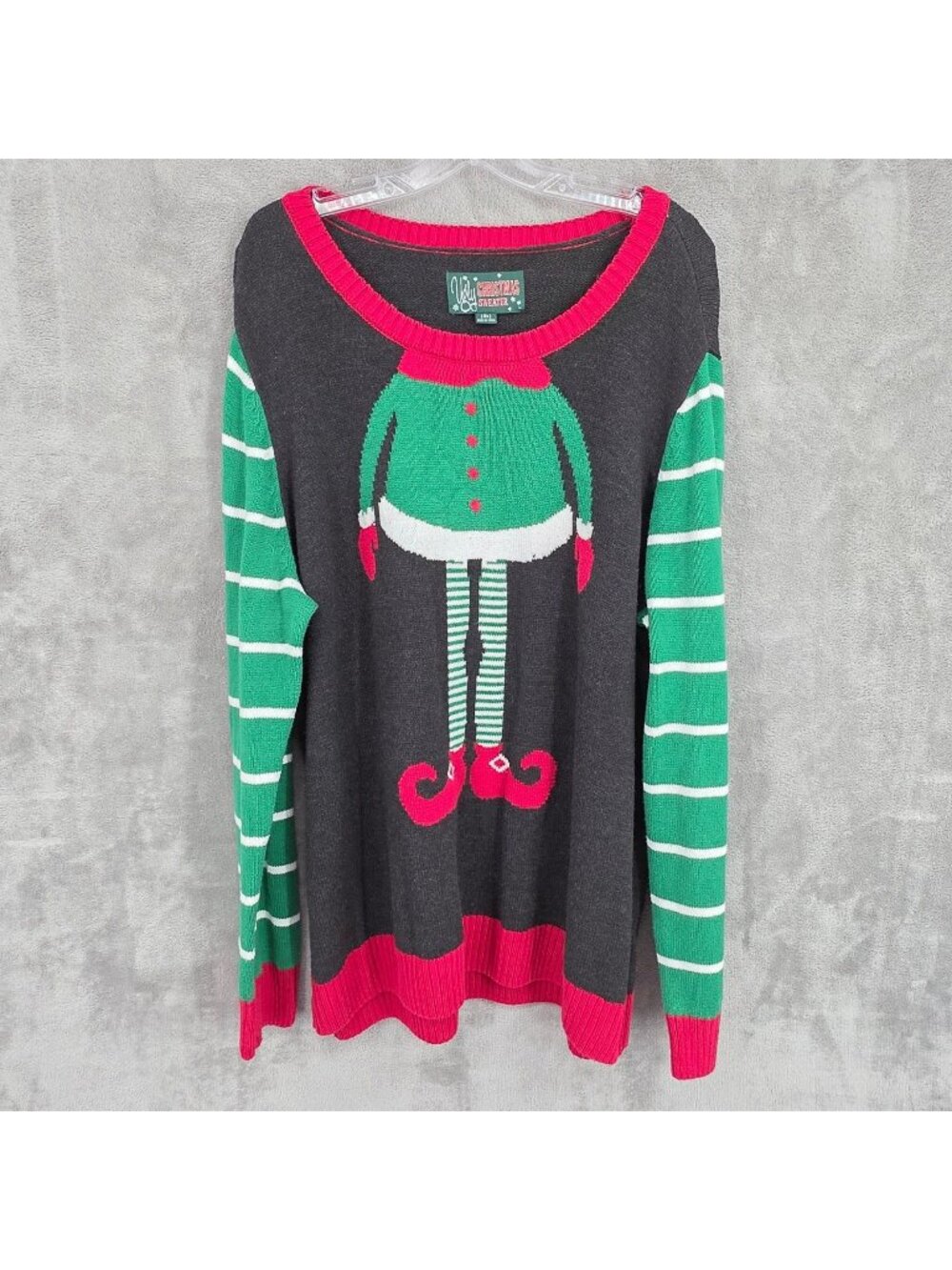 Ugly Christmas Sweater 3X Multicolor Elf Striped Sleeve Santa Holiday Party Cute